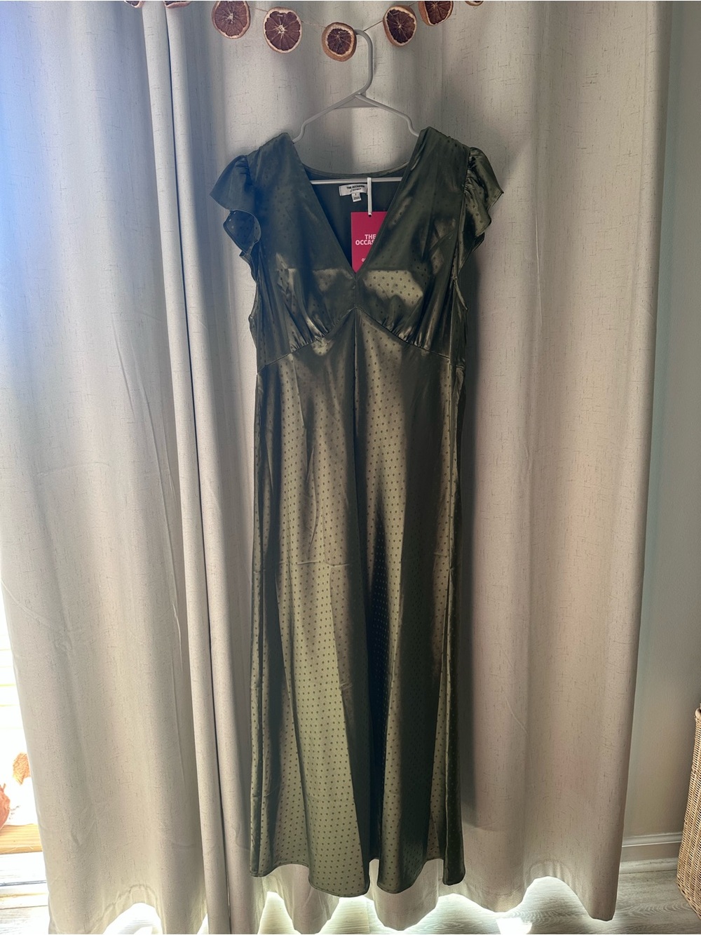 Old Navy Olive Green Satin Maxi Dress